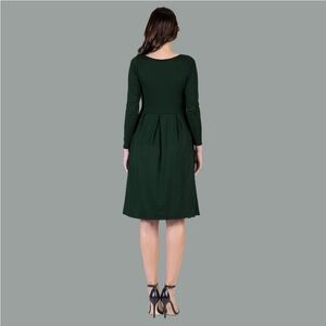 Hunter Green A-Line Knee-Length Long Sleeve Dress